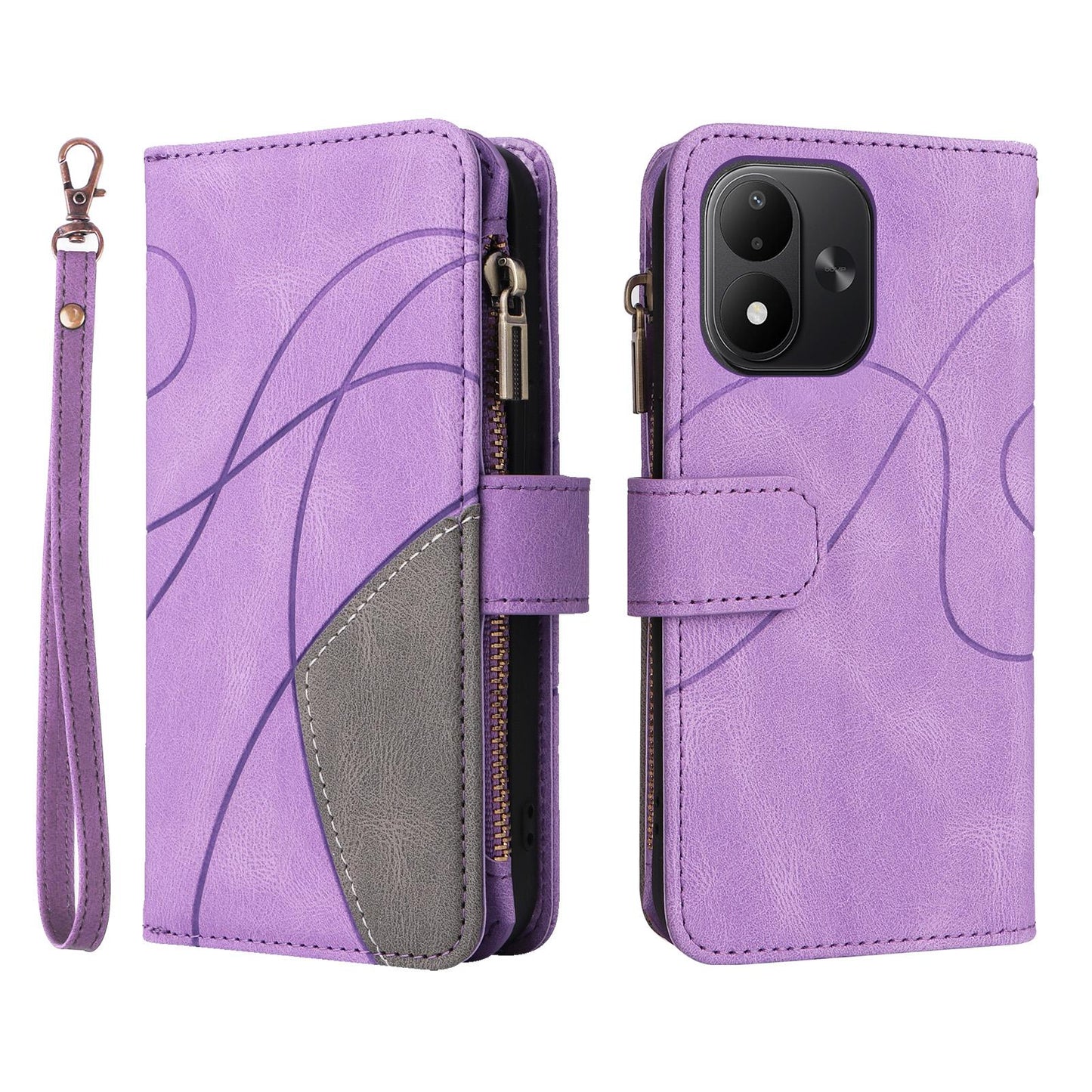 For Redmi Note 17 5G/4G Global 171mm Dual-color 9 Card Slots Zipper Wallet Leather Phone Case(Purple)
