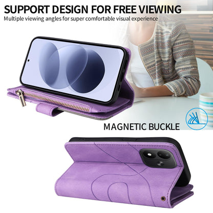 For Redmi Note 17 5G/4G Global 171mm Dual-color 9 Card Slots Zipper Wallet Leather Phone Case(Purple)