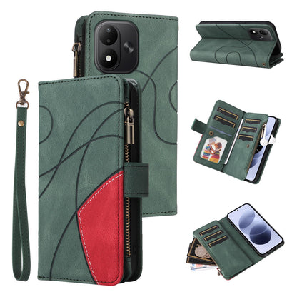 For Redmi Note 17 5G/4G Global 171mm Dual-color 9 Card Slots Zipper Wallet Leather Phone Case(Green)