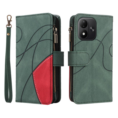 For Redmi Note 17 5G/4G Global 171mm Dual-color 9 Card Slots Zipper Wallet Leather Phone Case(Green)