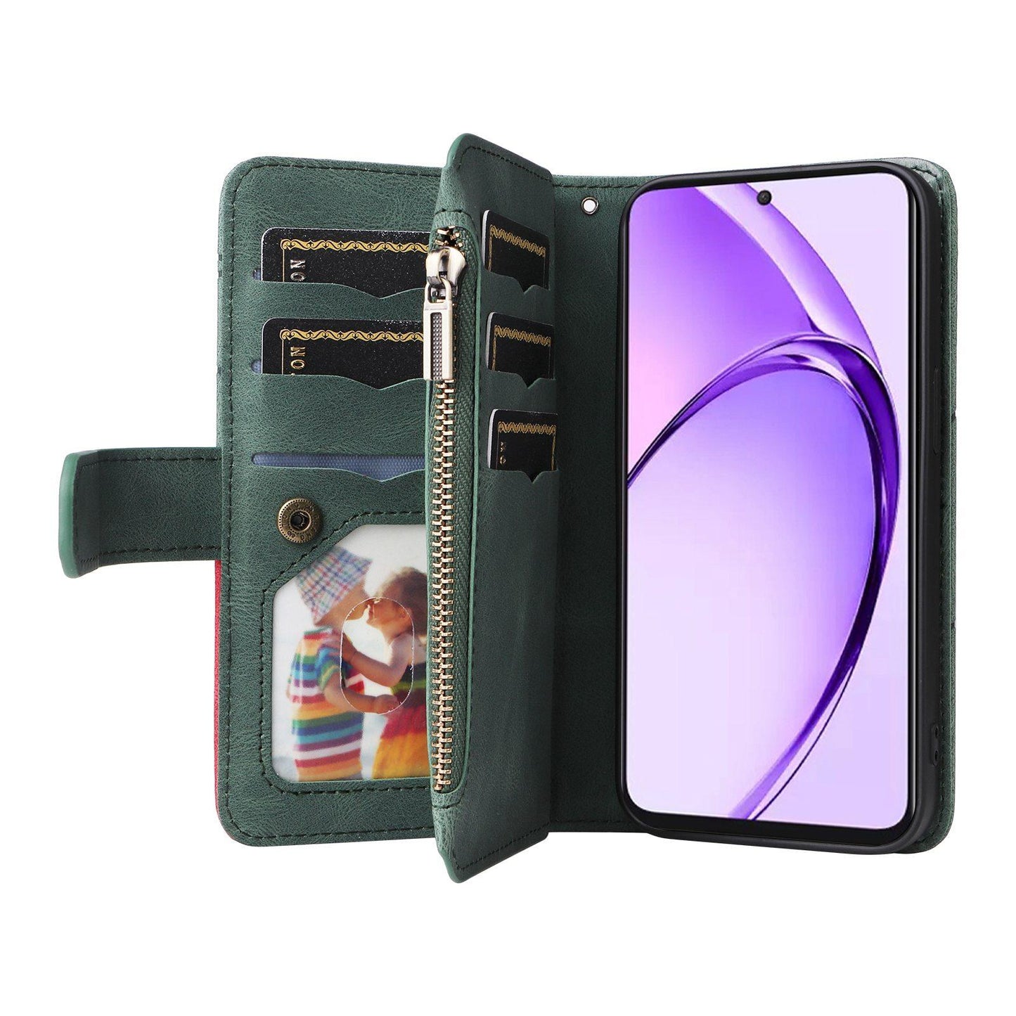 For Redmi Note 17 5G/4G Global 171mm Dual-color 9 Card Slots Zipper Wallet Leather Phone Case(Green)