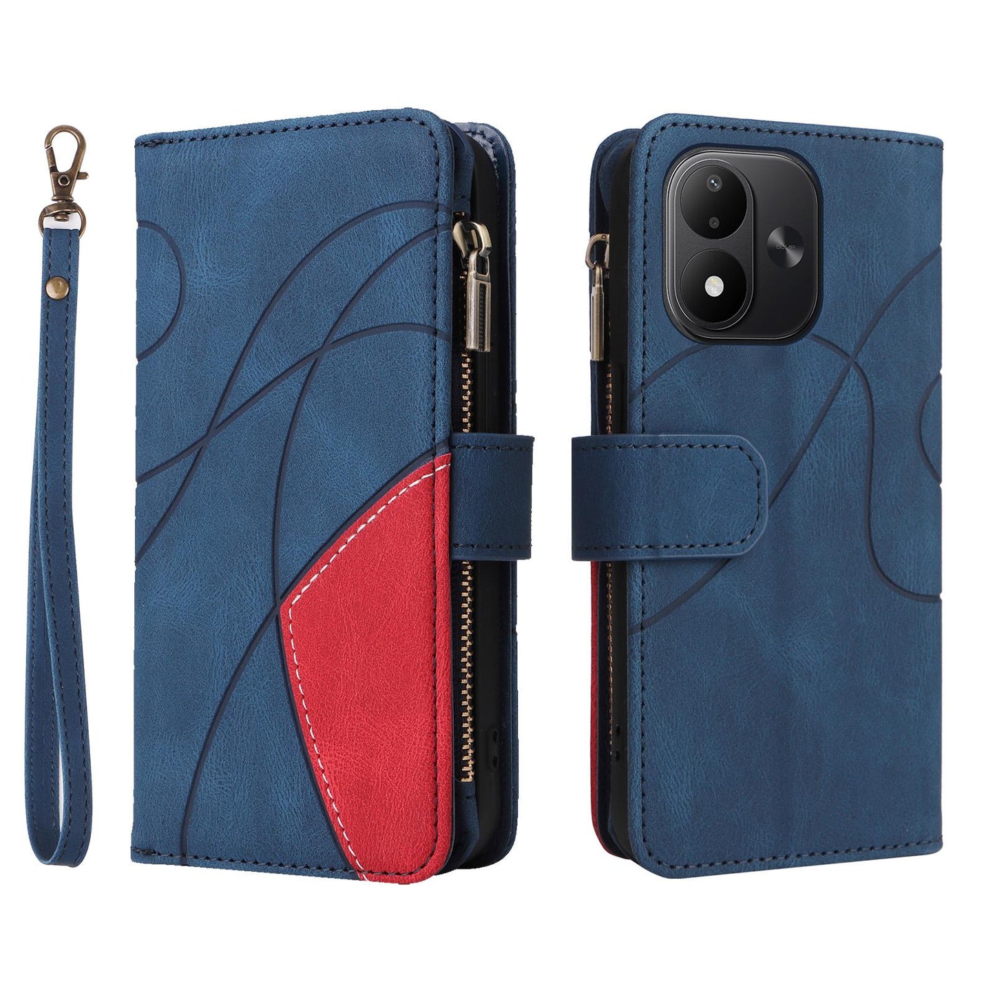 For Redmi Note 17 5G/4G Global 171mm Dual-color 9 Card Slots Zipper Wallet Leather Phone Case(Blue)
