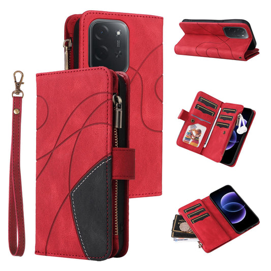For Xiaomi Poco C95 Pro Dual-color 9 Card Slots Zipper Wallet Leather Phone Case(Red)