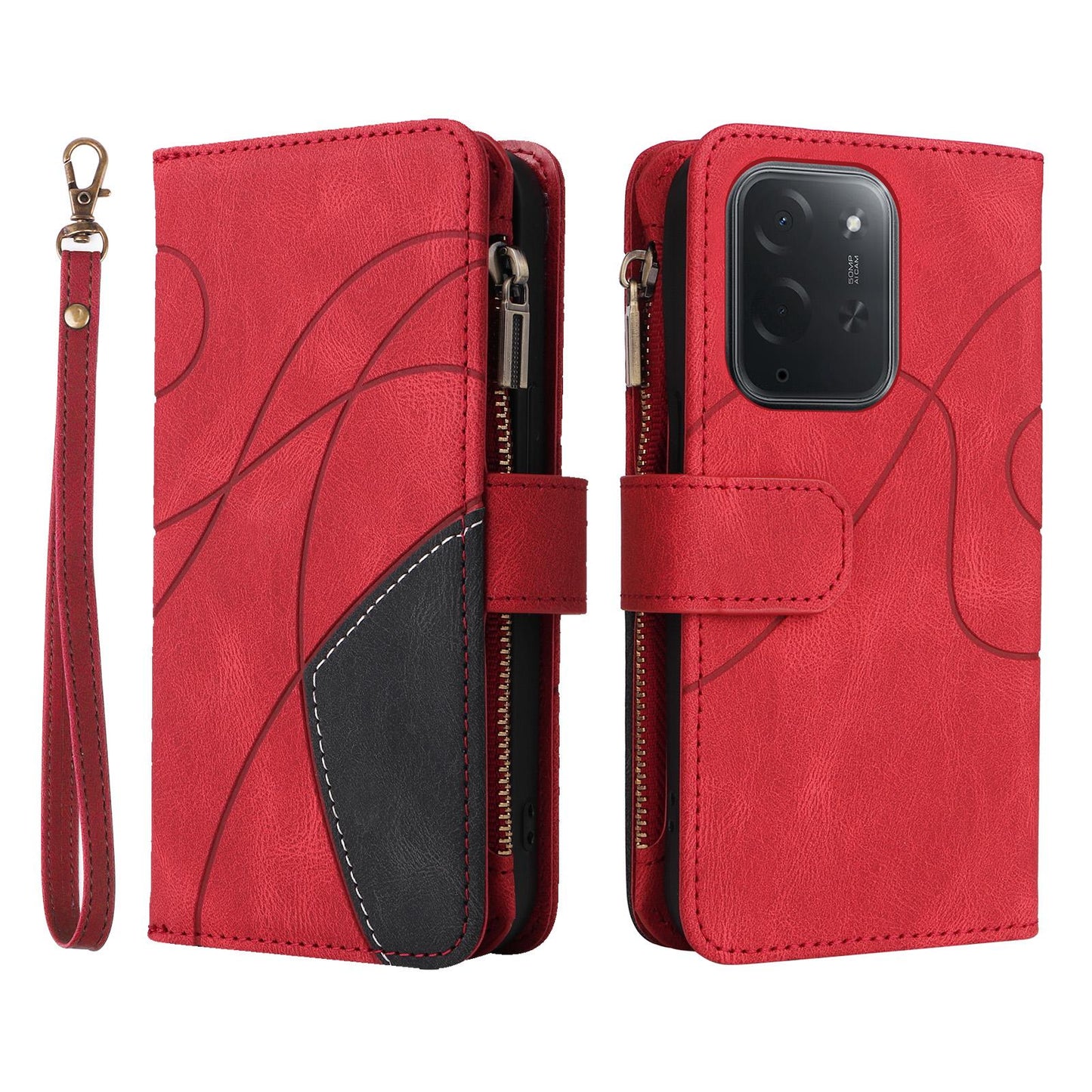 For Xiaomi Poco C95 Pro Dual-color 9 Card Slots Zipper Wallet Leather Phone Case(Red)