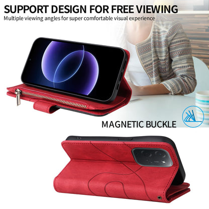 For Xiaomi Poco C95 Pro Dual-color 9 Card Slots Zipper Wallet Leather Phone Case(Red)