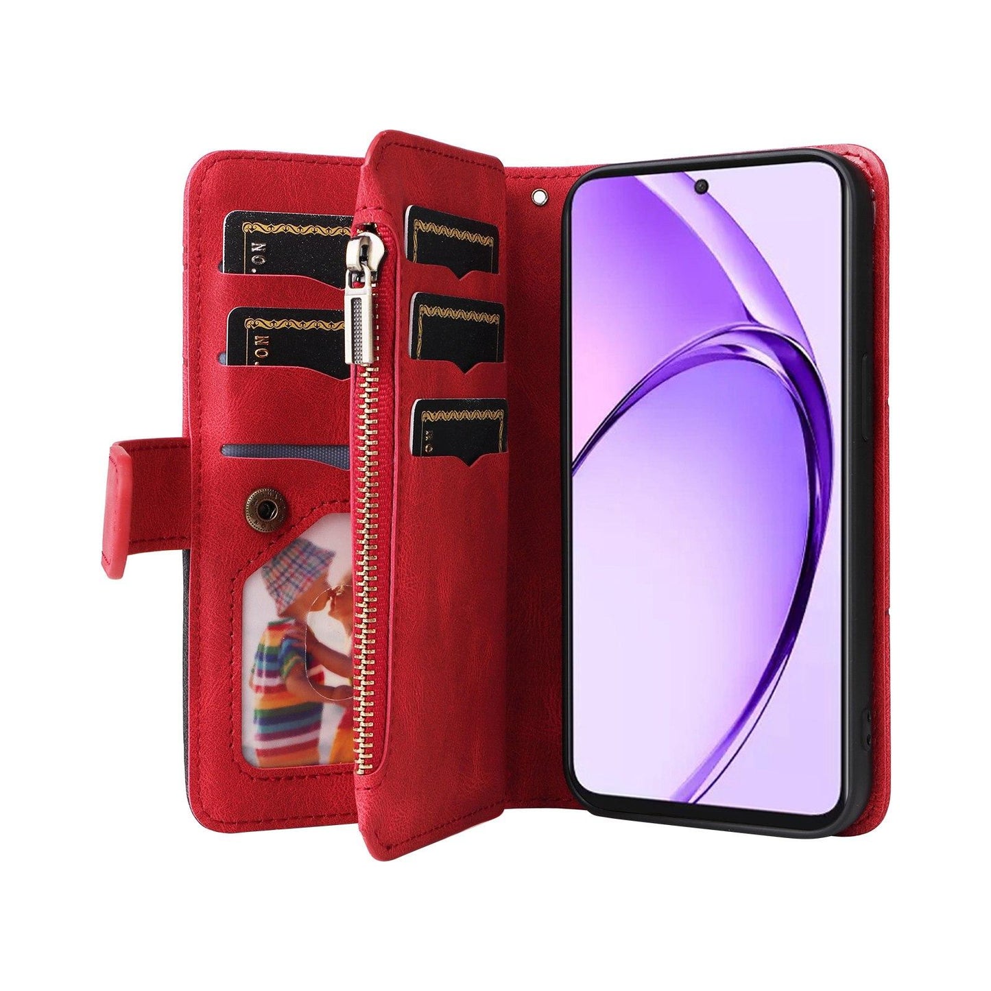 For Xiaomi Poco C95 Pro Dual-color 9 Card Slots Zipper Wallet Leather Phone Case(Red)