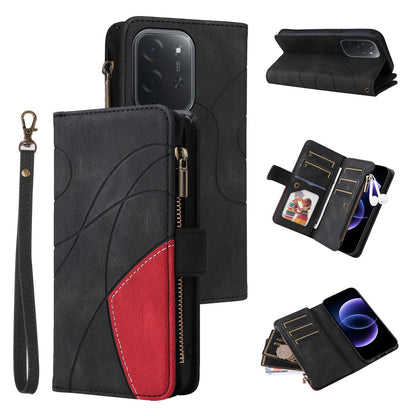 For Xiaomi Poco C95 Pro Dual-color 9 Card Slots Zipper Wallet Leather Phone Case(Black)