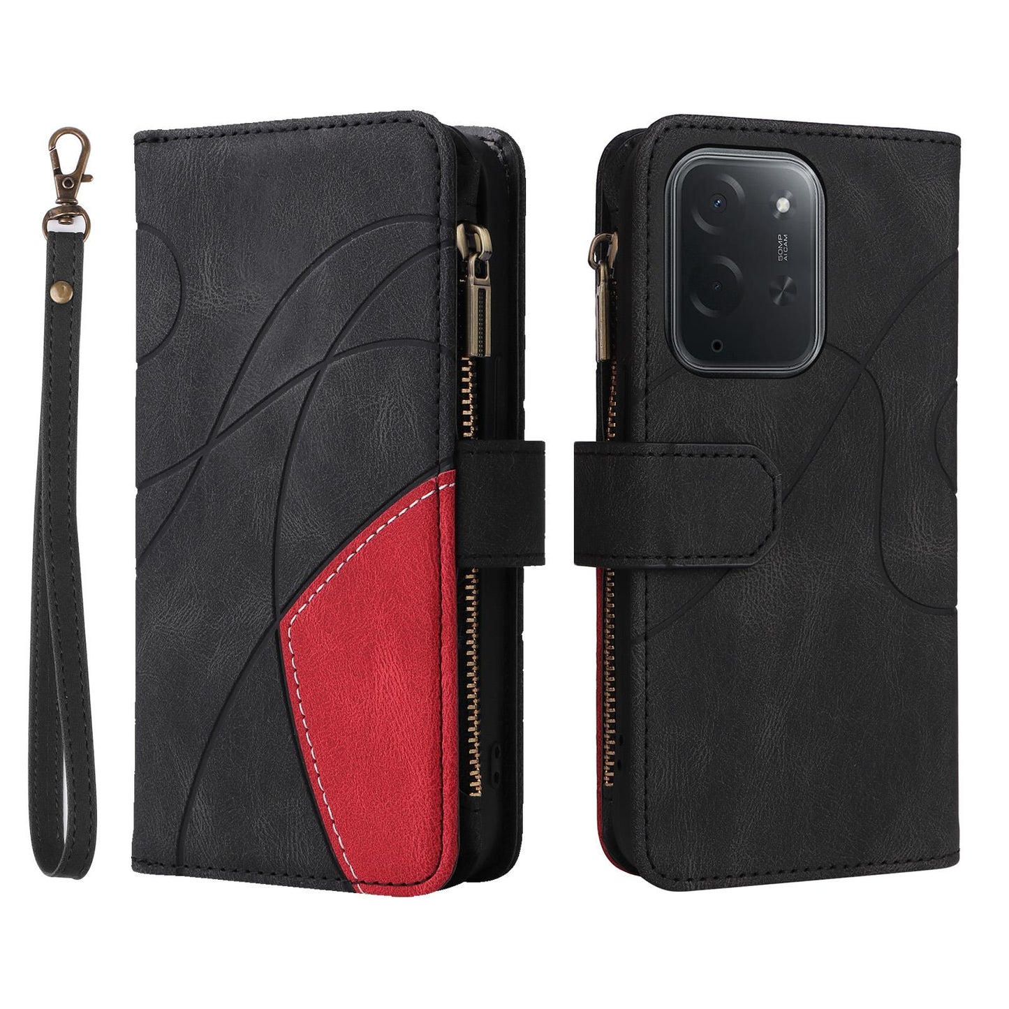 For Xiaomi Poco C95 Pro Dual-color 9 Card Slots Zipper Wallet Leather Phone Case(Black)