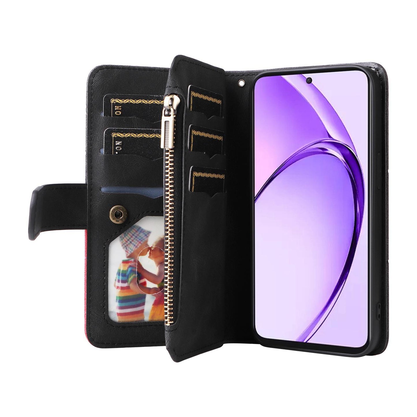 For Xiaomi Poco C95 Pro Dual-color 9 Card Slots Zipper Wallet Leather Phone Case(Black)