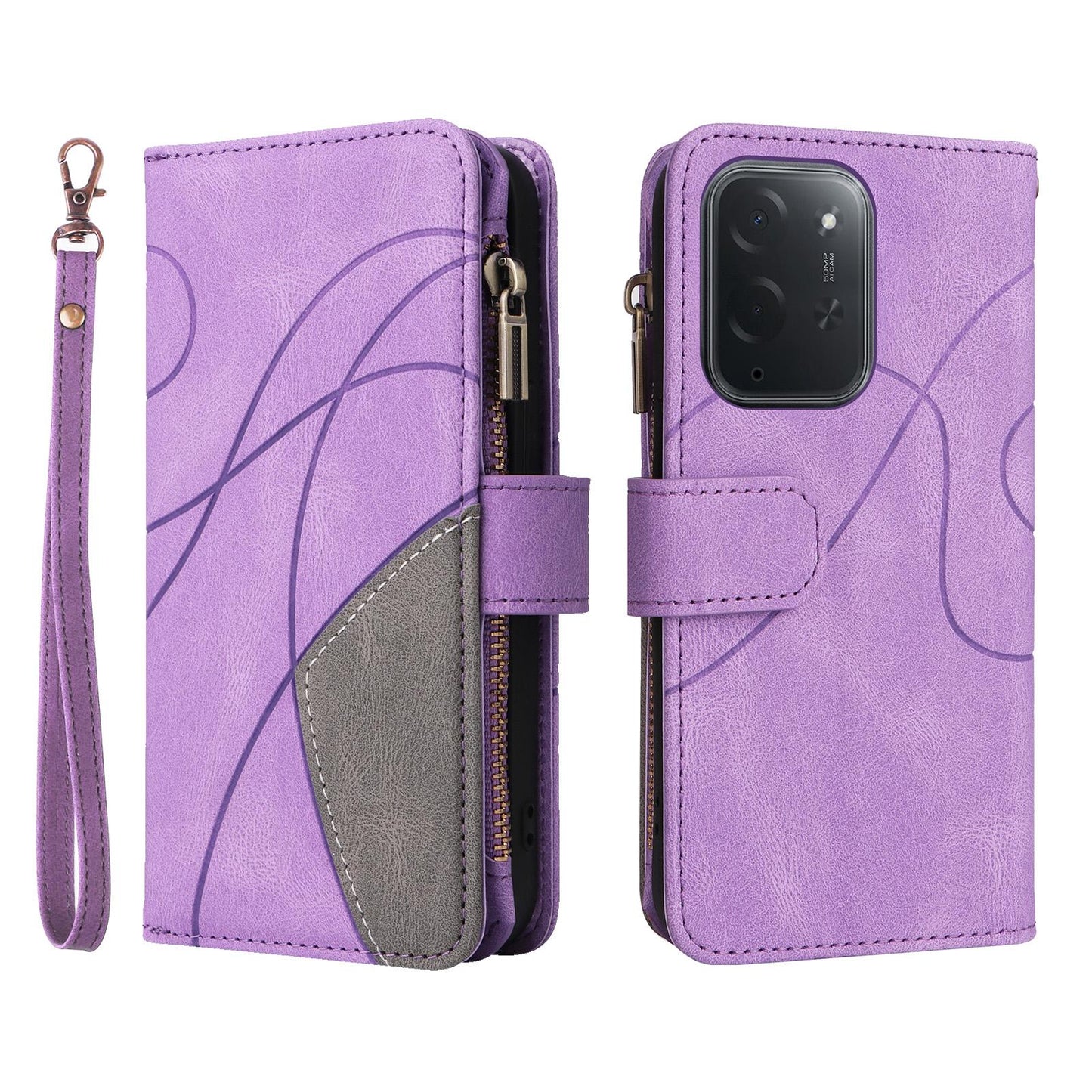 For Xiaomi Poco C95 Pro Dual-color 9 Card Slots Zipper Wallet Leather Phone Case(Purple)