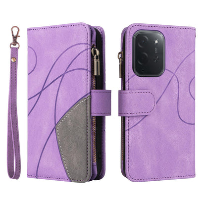 For Xiaomi Poco C95 Pro Dual-color 9 Card Slots Zipper Wallet Leather Phone Case(Purple)
