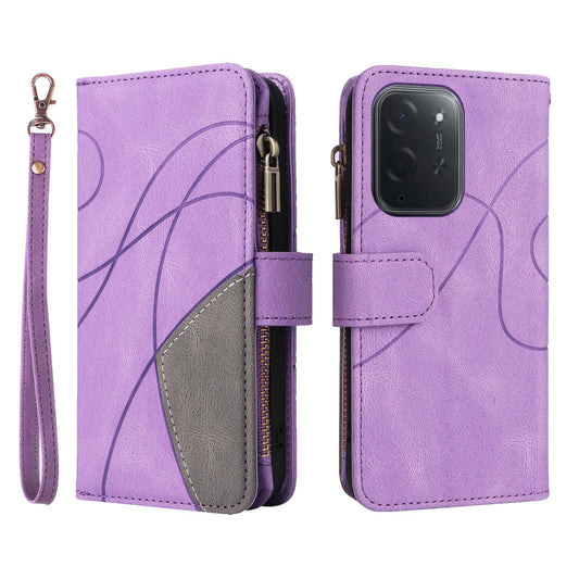 For Xiaomi Poco C95 Pro Dual-color 9 Card Slots Zipper Wallet Leather Phone Case(Purple)