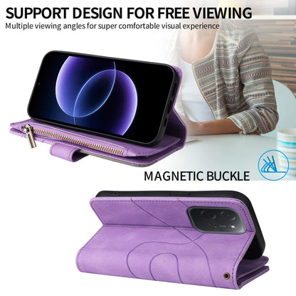 For Xiaomi Poco C95 Pro Dual-color 9 Card Slots Zipper Wallet Leather Phone Case(Purple)
