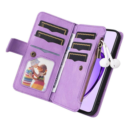 For Xiaomi Poco C95 Pro Dual-color 9 Card Slots Zipper Wallet Leather Phone Case(Purple)