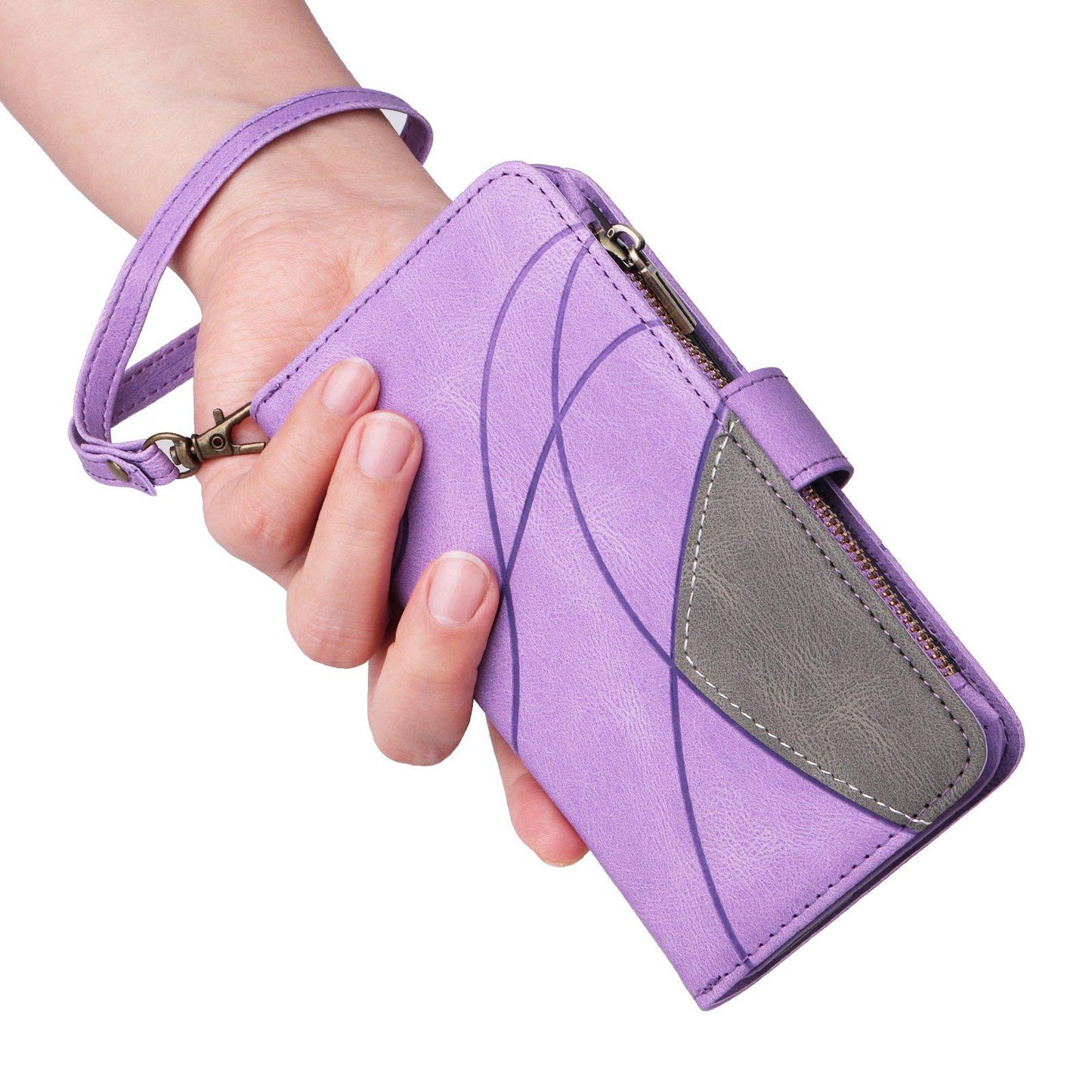 For Xiaomi Poco C95 Pro Dual-color 9 Card Slots Zipper Wallet Leather Phone Case(Purple)