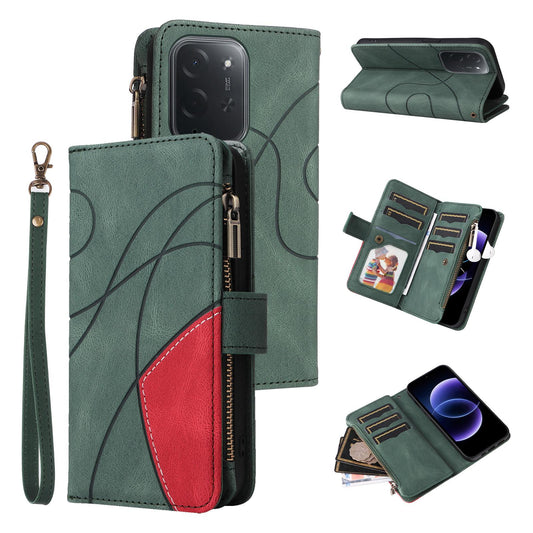 For Xiaomi Poco C95 Pro Dual-color 9 Card Slots Zipper Wallet Leather Phone Case(Green)