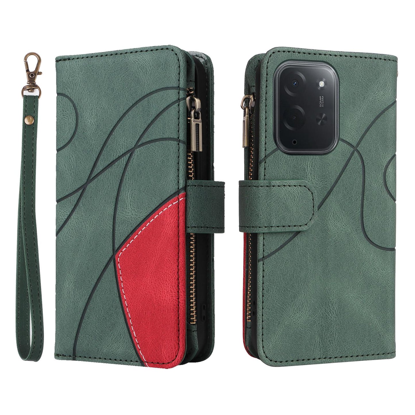 For Xiaomi Poco C95 Pro Dual-color 9 Card Slots Zipper Wallet Leather Phone Case(Green)