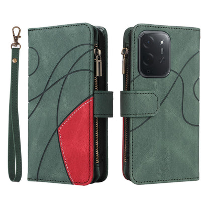 For Xiaomi Poco C95 Pro Dual-color 9 Card Slots Zipper Wallet Leather Phone Case(Green)