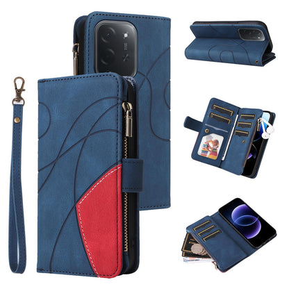 For Xiaomi Poco C95 Pro Dual-color 9 Card Slots Zipper Wallet Leather Phone Case(Blue)