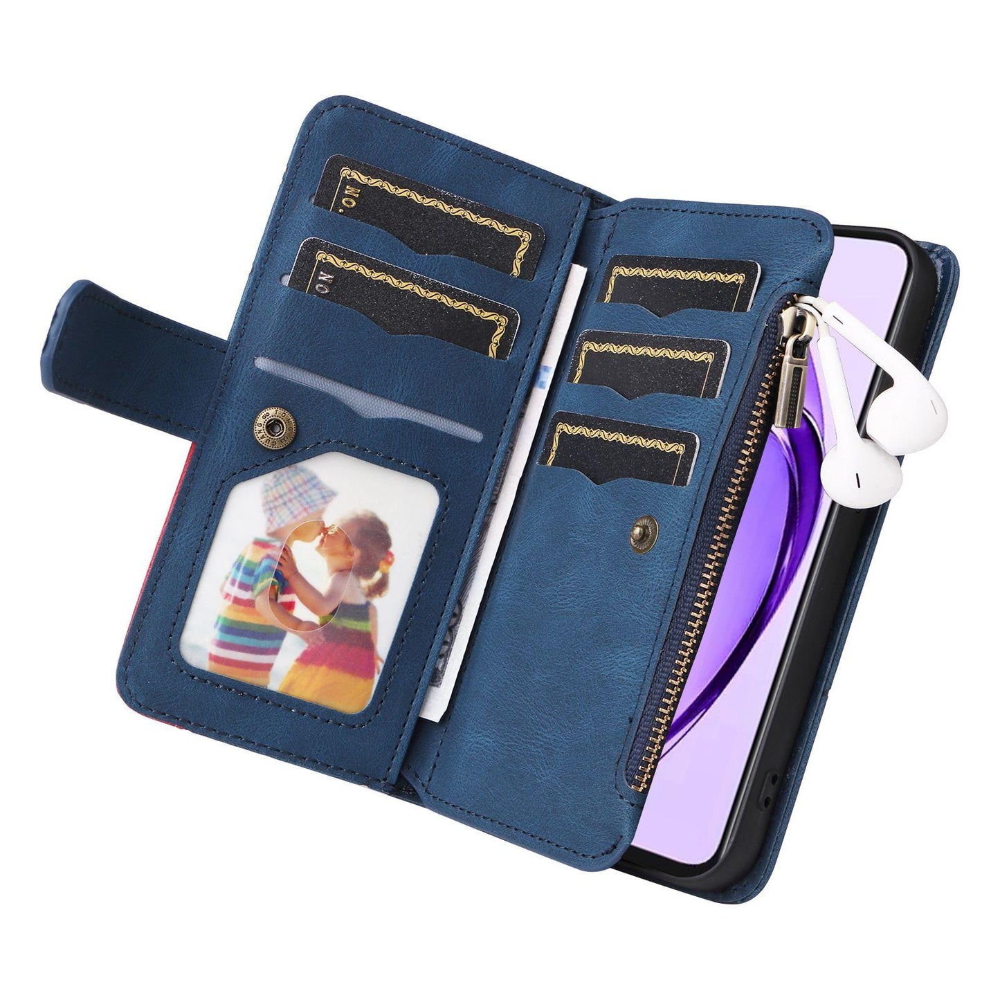 For Xiaomi Poco C95 Pro Dual-color 9 Card Slots Zipper Wallet Leather Phone Case(Blue)