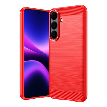 For Galaxy S26 FE 5G Carbon Fiber Brushed Texture TPU Phone Case - Red - EDA006827211C