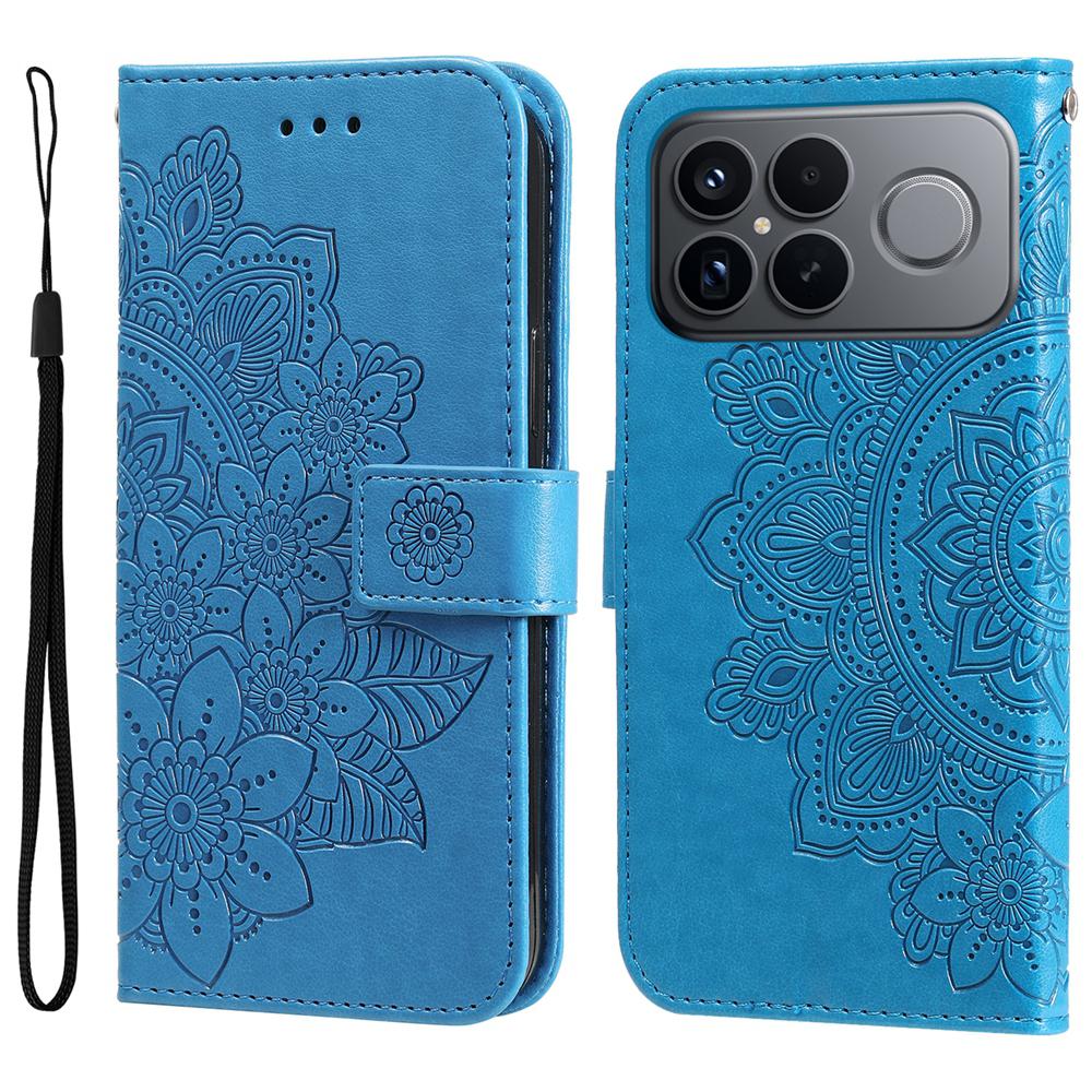 For Redmi K90 Pro Max / Xiaomi Poco F8 Ultra 5G Seven-petal Flowers Embossing Leather Phone Case(Blue)