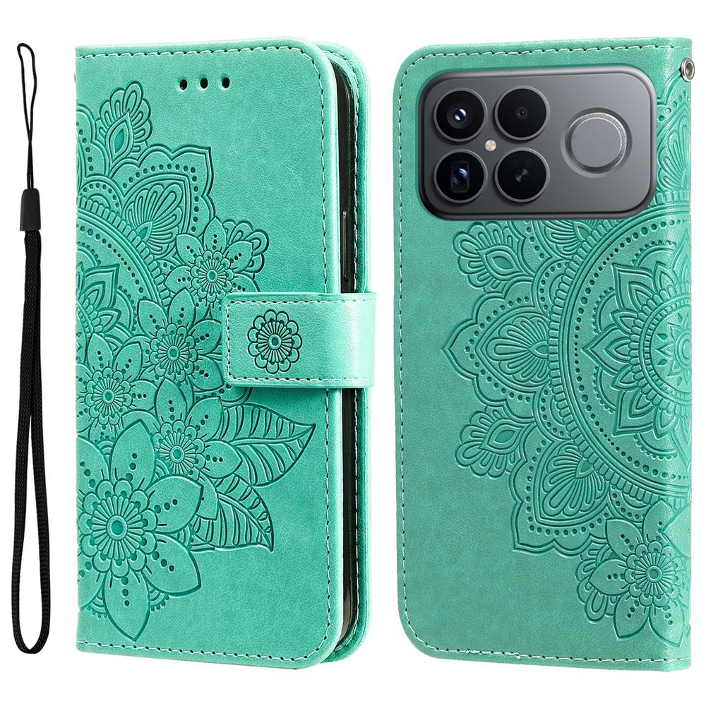 For Redmi K90 Pro Max / Xiaomi Poco F8 Ultra 5G Seven-petal Flowers Embossing Leather Phone Case(Green)