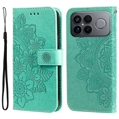For Redmi K90 Pro Max / Xiaomi Poco F8 Ultra 5G Seven-petal Flowers Embossing Leather Phone Case(Green)