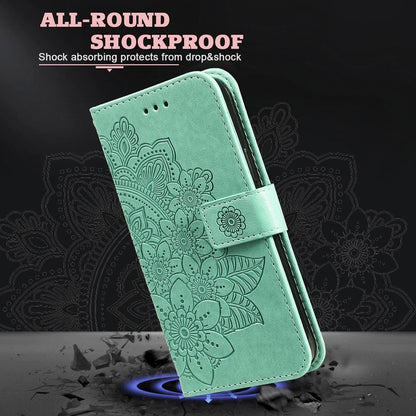 For Redmi K90 Pro Max / Xiaomi Poco F8 Ultra 5G Seven-petal Flowers Embossing Leather Phone Case(Green)