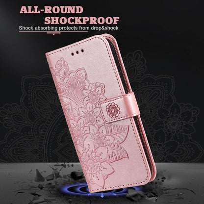 For Redmi K90 Pro Max / Xiaomi Poco F8 Ultra 5G Seven-petal Flowers Embossing Leather Phone Case(Rose Gold)