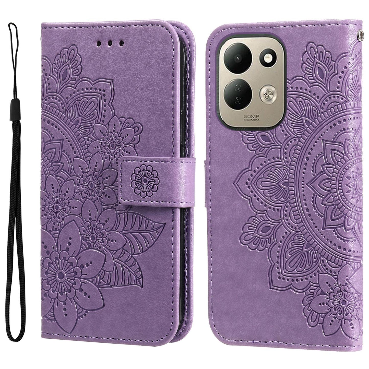 For Redmi 17 5G / 4G Global 170mm Seven-petal Flowers Embossing Leather Phone Case(Light Purple)