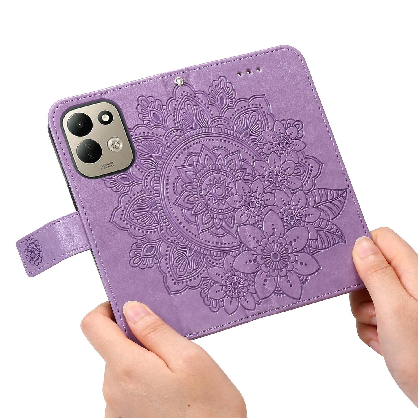 For Redmi 17 5G / 4G Global 170mm Seven-petal Flowers Embossing Leather Phone Case(Light Purple)