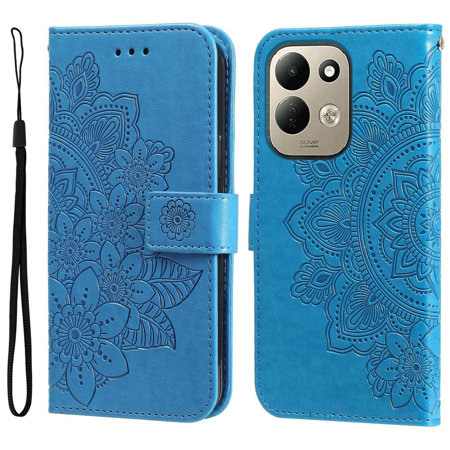 For Redmi 17 5G / 4G Global 170mm Seven-petal Flowers Embossing Leather Phone Case(Blue)