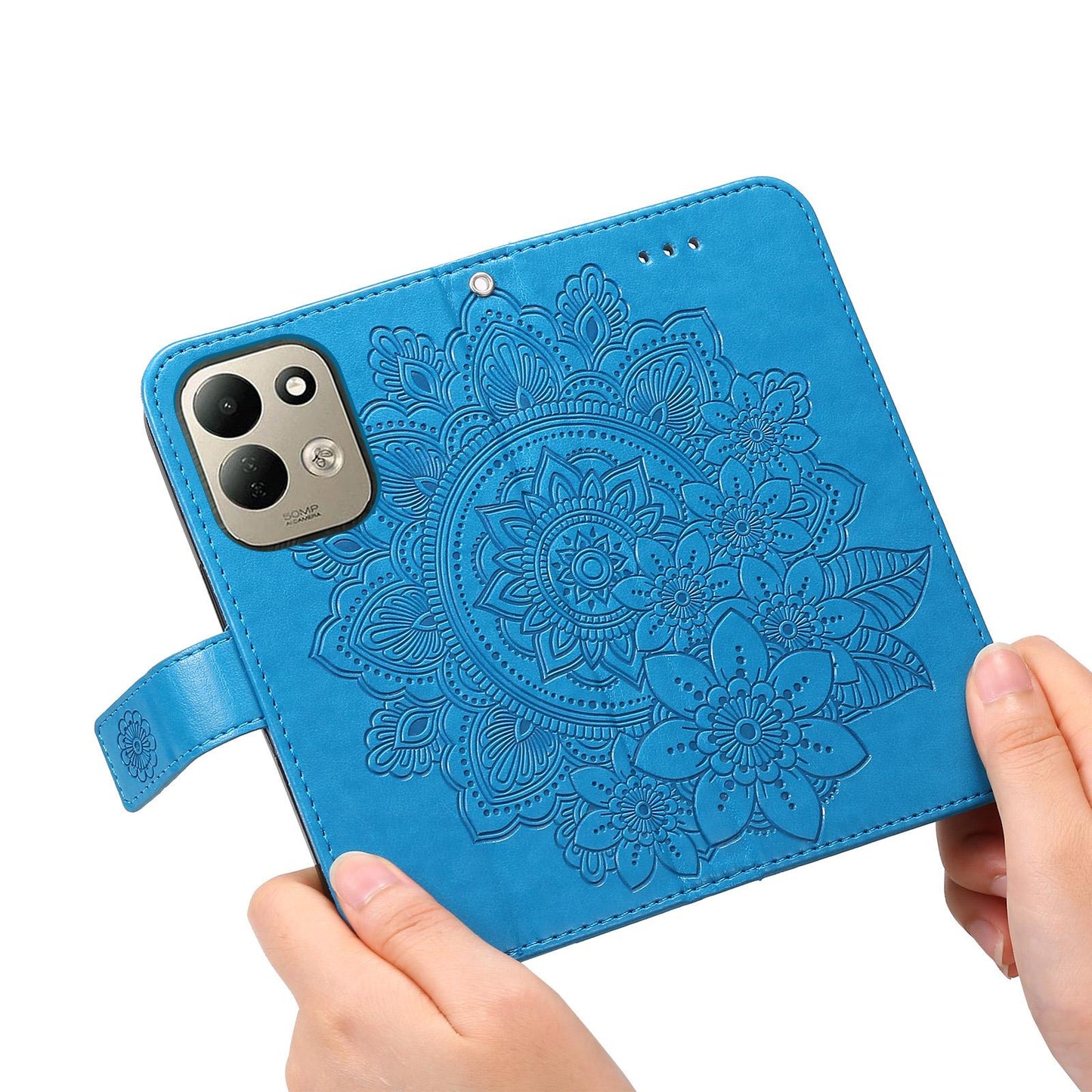 For Redmi 17 5G / 4G Global 170mm Seven-petal Flowers Embossing Leather Phone Case(Blue)