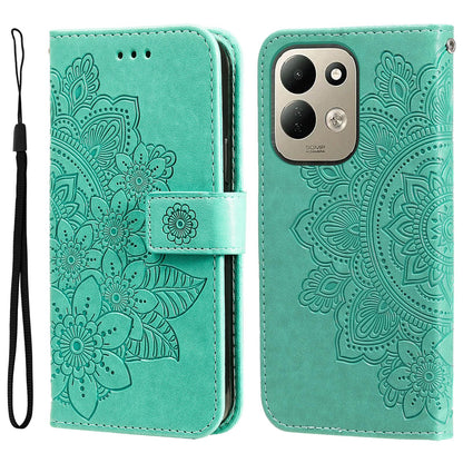 For Redmi 17 5G / 4G Global 170mm Seven-petal Flowers Embossing Leather Phone Case(Green)