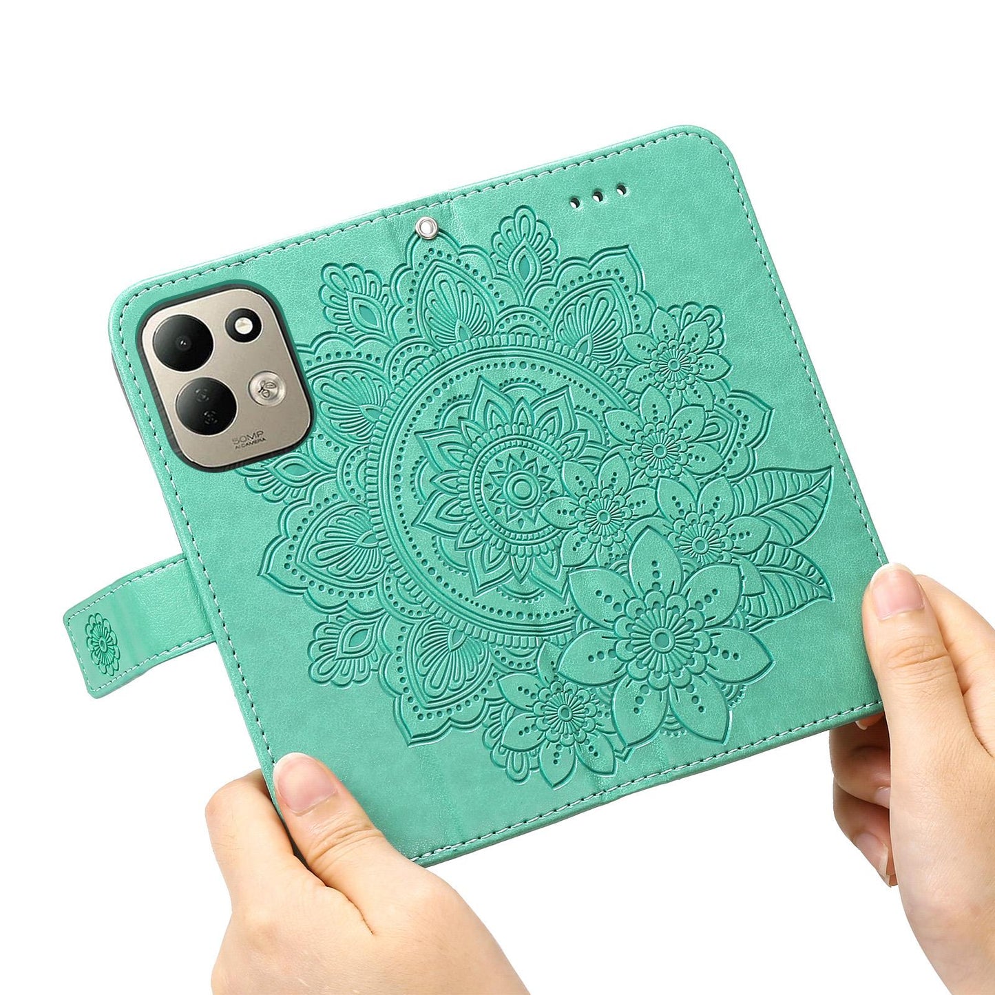 For Redmi 17 5G / 4G Global 170mm Seven-petal Flowers Embossing Leather Phone Case(Green)