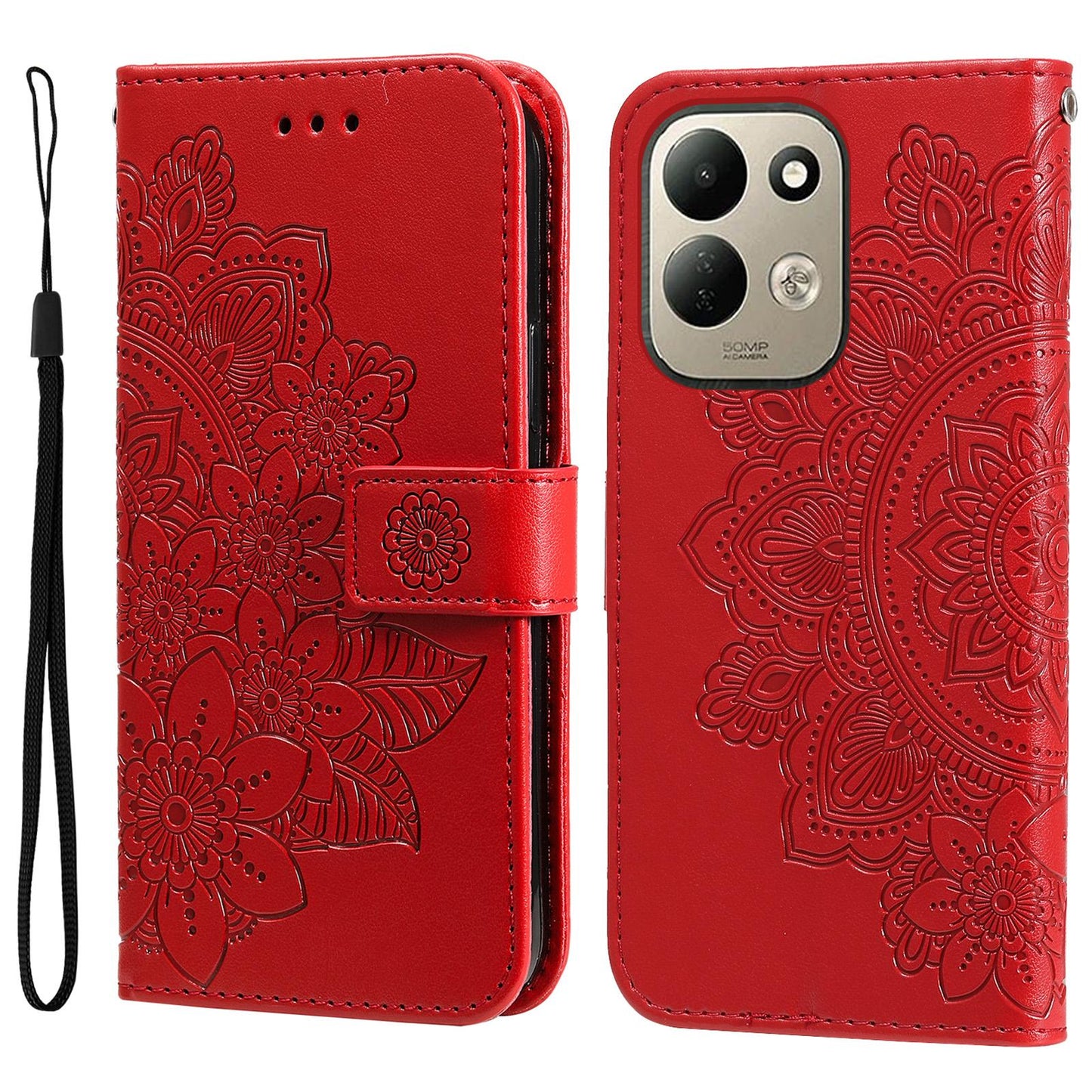 For Redmi 17 5G / 4G Global 170mm Seven-petal Flowers Embossing Leather Phone Case(Red)