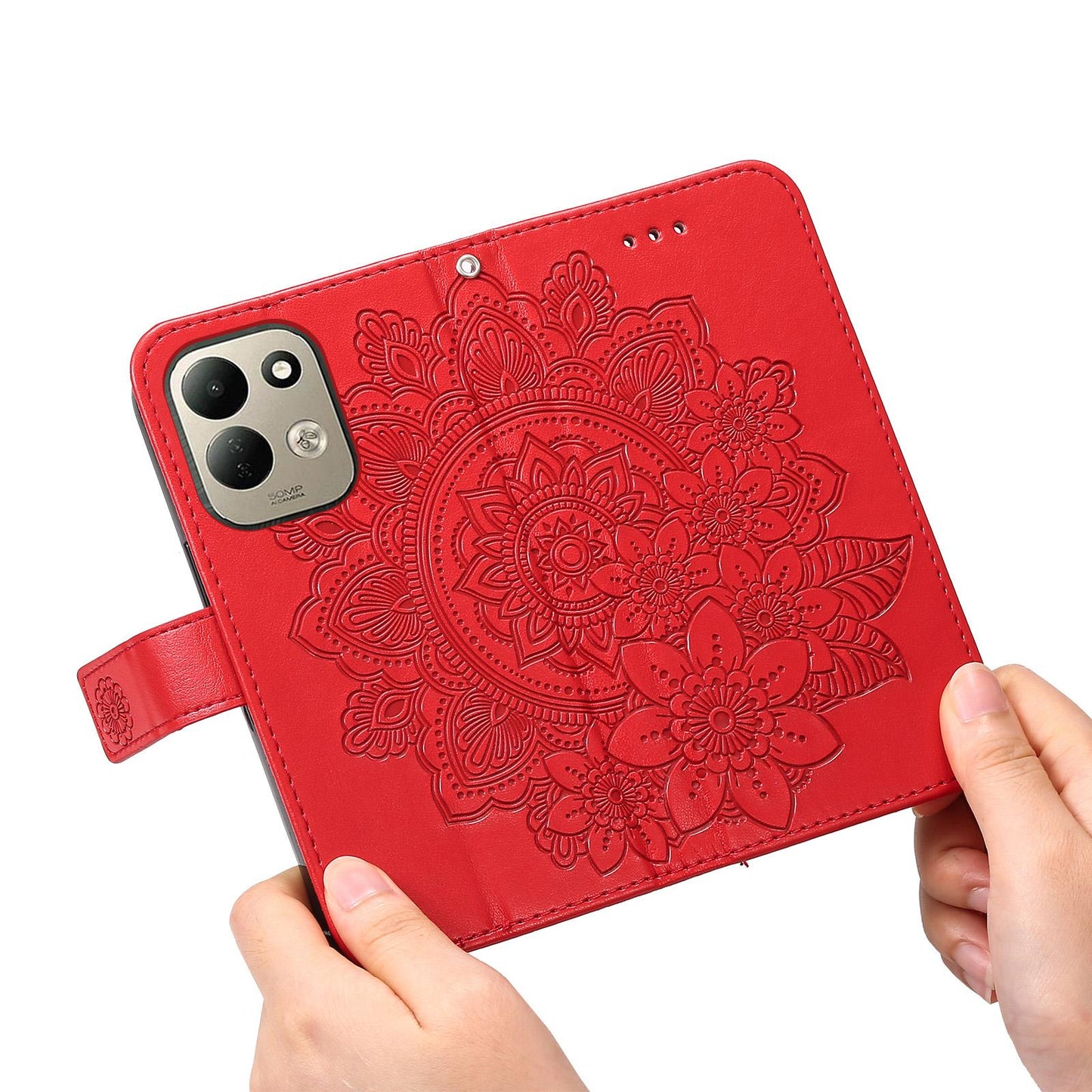 For Redmi 17 5G / 4G Global 170mm Seven-petal Flowers Embossing Leather Phone Case(Red)
