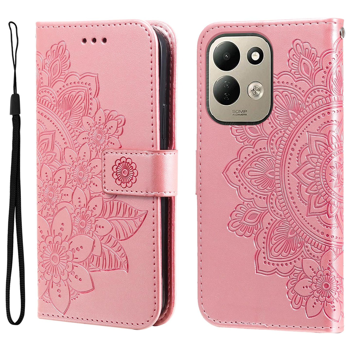 For Redmi 17 5G / 4G Global 170mm Seven-petal Flowers Embossing Leather Phone Case(Rose Gold)
