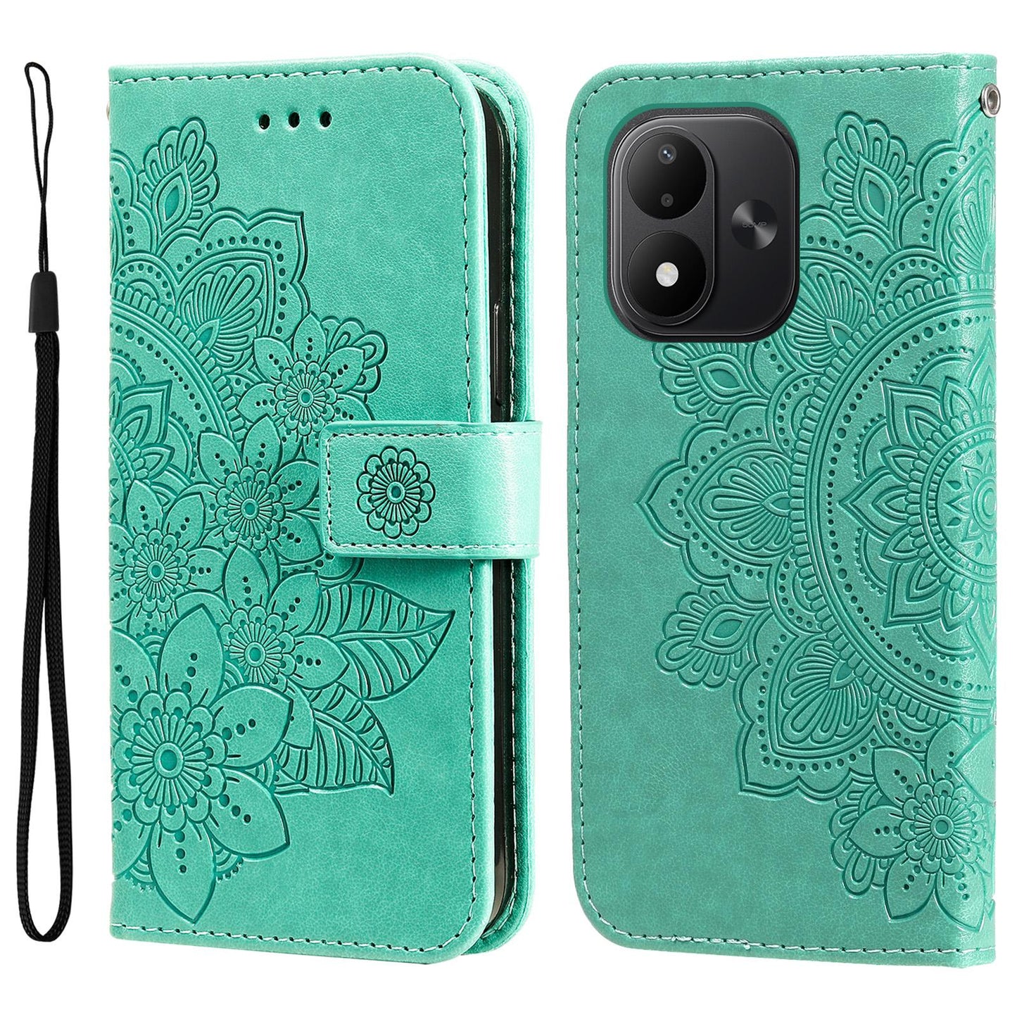 For Redmi Note 17 5G / 4G Global 171mm Seven-petal Flowers Embossing Leather Phone Case(Green)