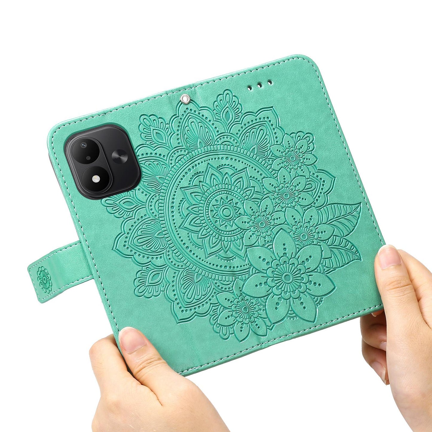 For Redmi Note 17 5G / 4G Global 171mm Seven-petal Flowers Embossing Leather Phone Case(Green)