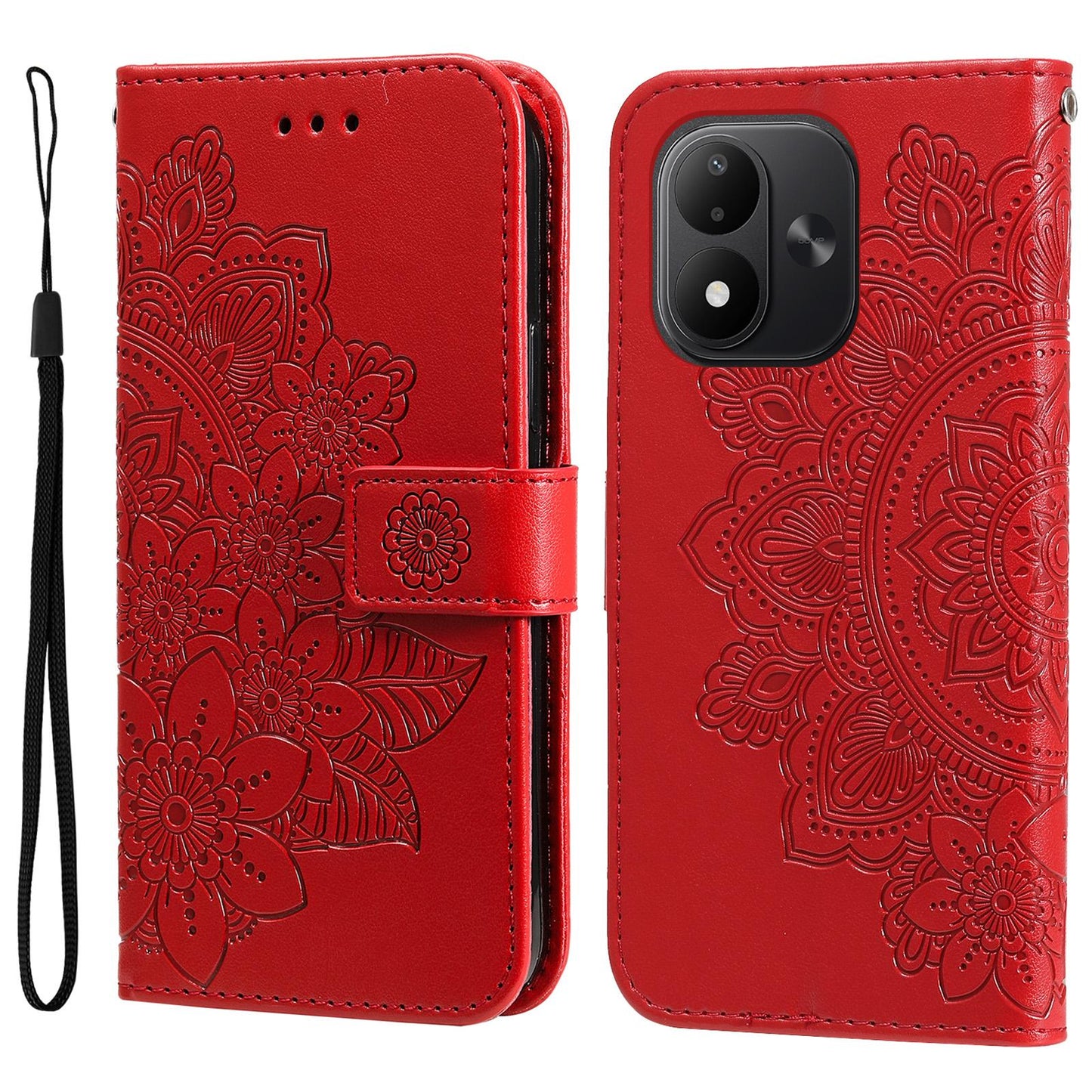For Redmi Note 17 5G / 4G Global 171mm Seven-petal Flowers Embossing Leather Phone Case(Red)