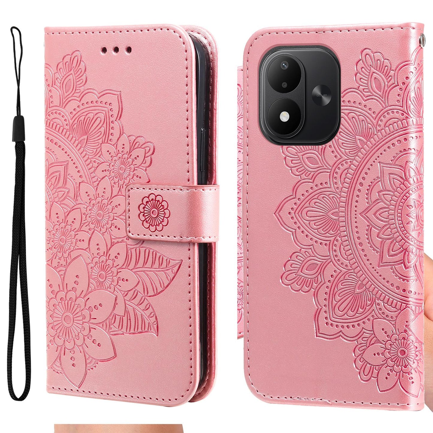 For Redmi Note 17 5G / 4G Global 171mm Seven-petal Flowers Embossing Leather Phone Case(Rose Gold)