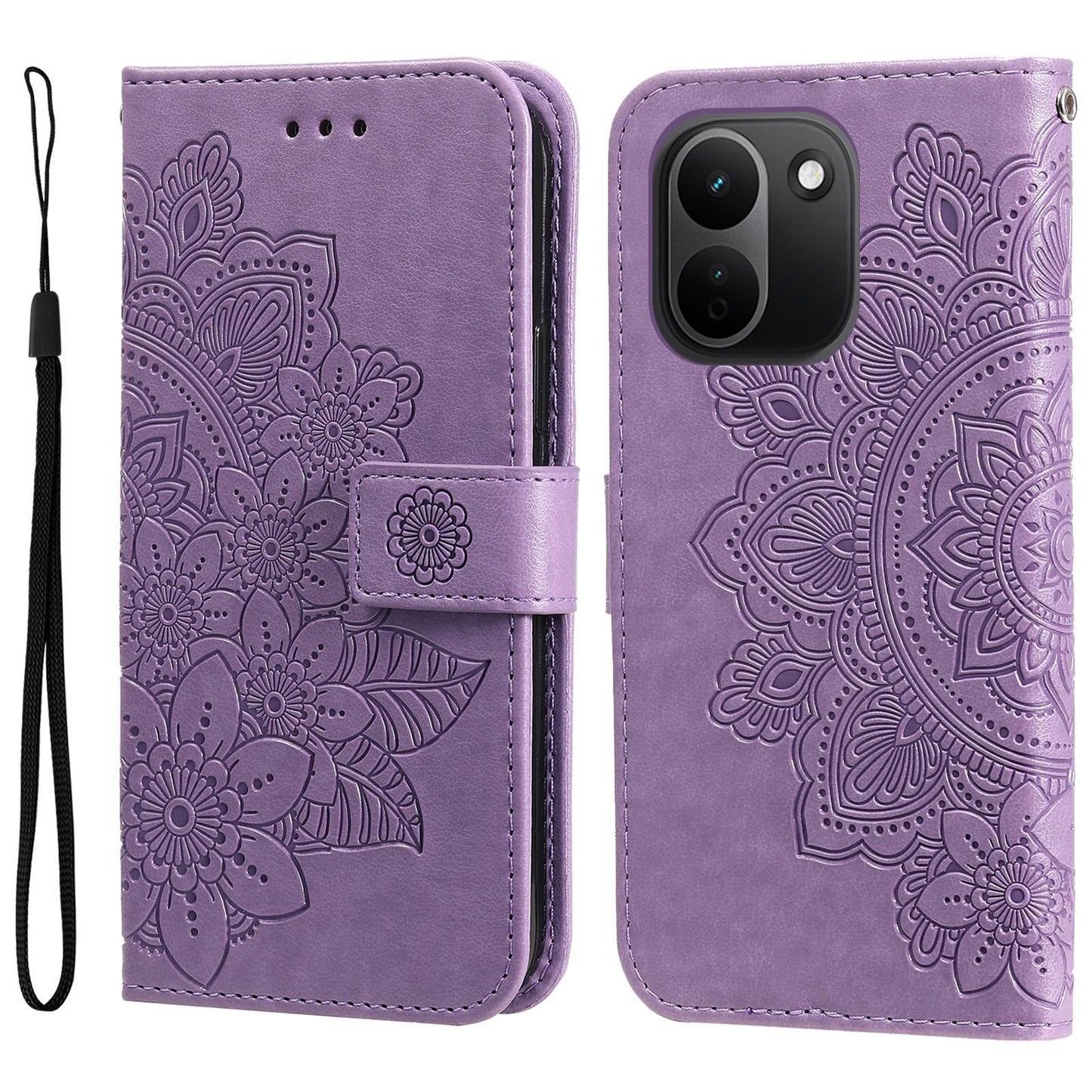 For Redmi Note 17 Pro+ 5G Global 163mm Seven-petal Flowers Embossing Leather Phone Case(Light Purple)