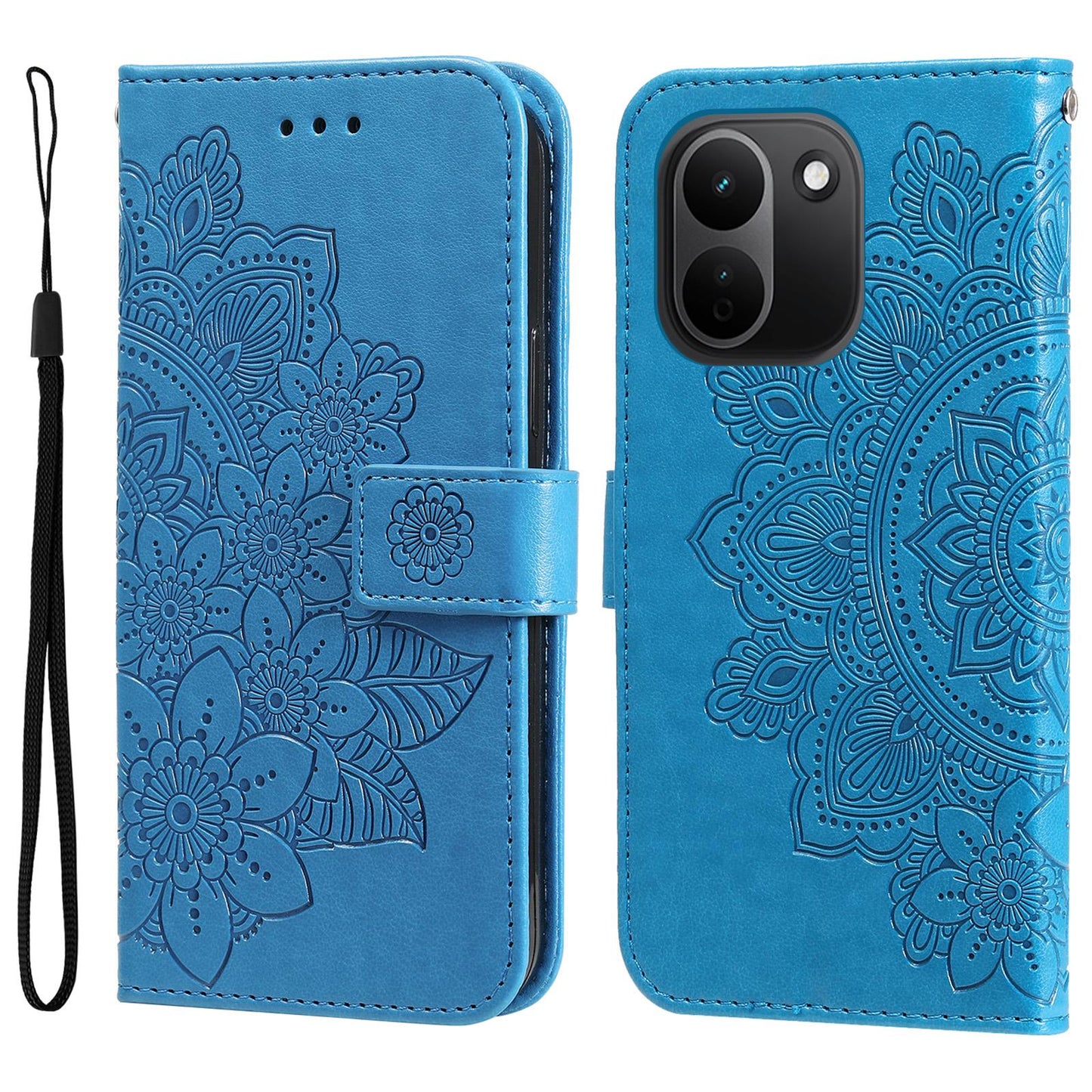For Redmi Note 17 Pro+ 5G Global 163mm Seven-petal Flowers Embossing Leather Phone Case(Blue)