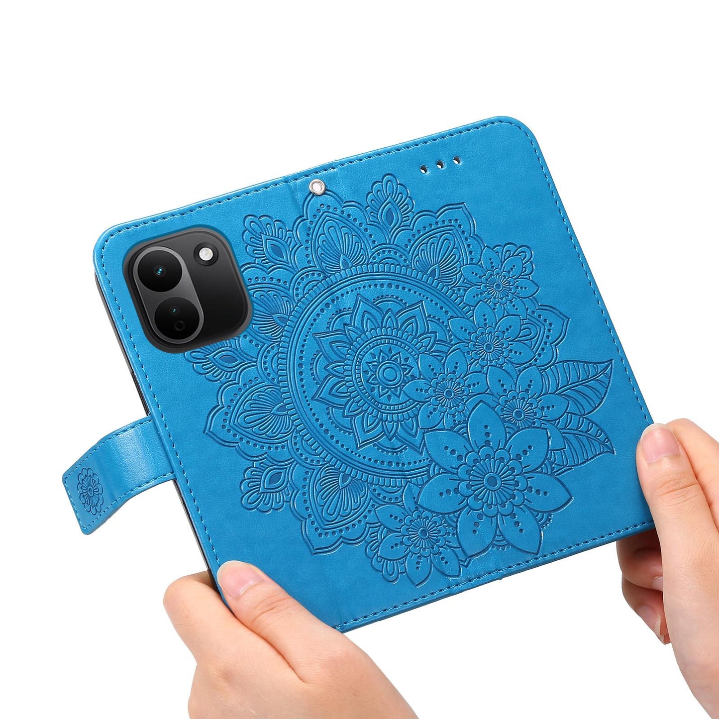 For Redmi Note 17 Pro+ 5G Global 163mm Seven-petal Flowers Embossing Leather Phone Case(Blue)