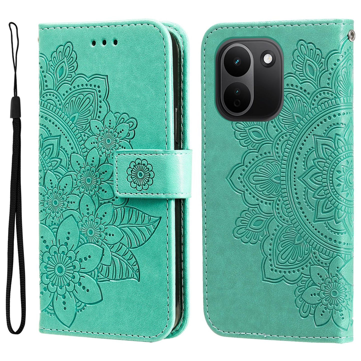 For Redmi Note 17 Pro+ 5G Global 163mm Seven-petal Flowers Embossing Leather Phone Case(Green)