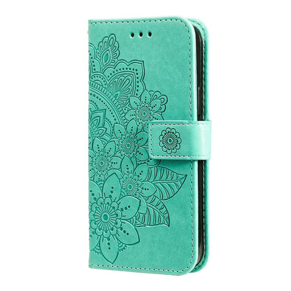 For Redmi Note 17 Pro+ 5G Global 163mm Seven-petal Flowers Embossing Leather Phone Case(Green)