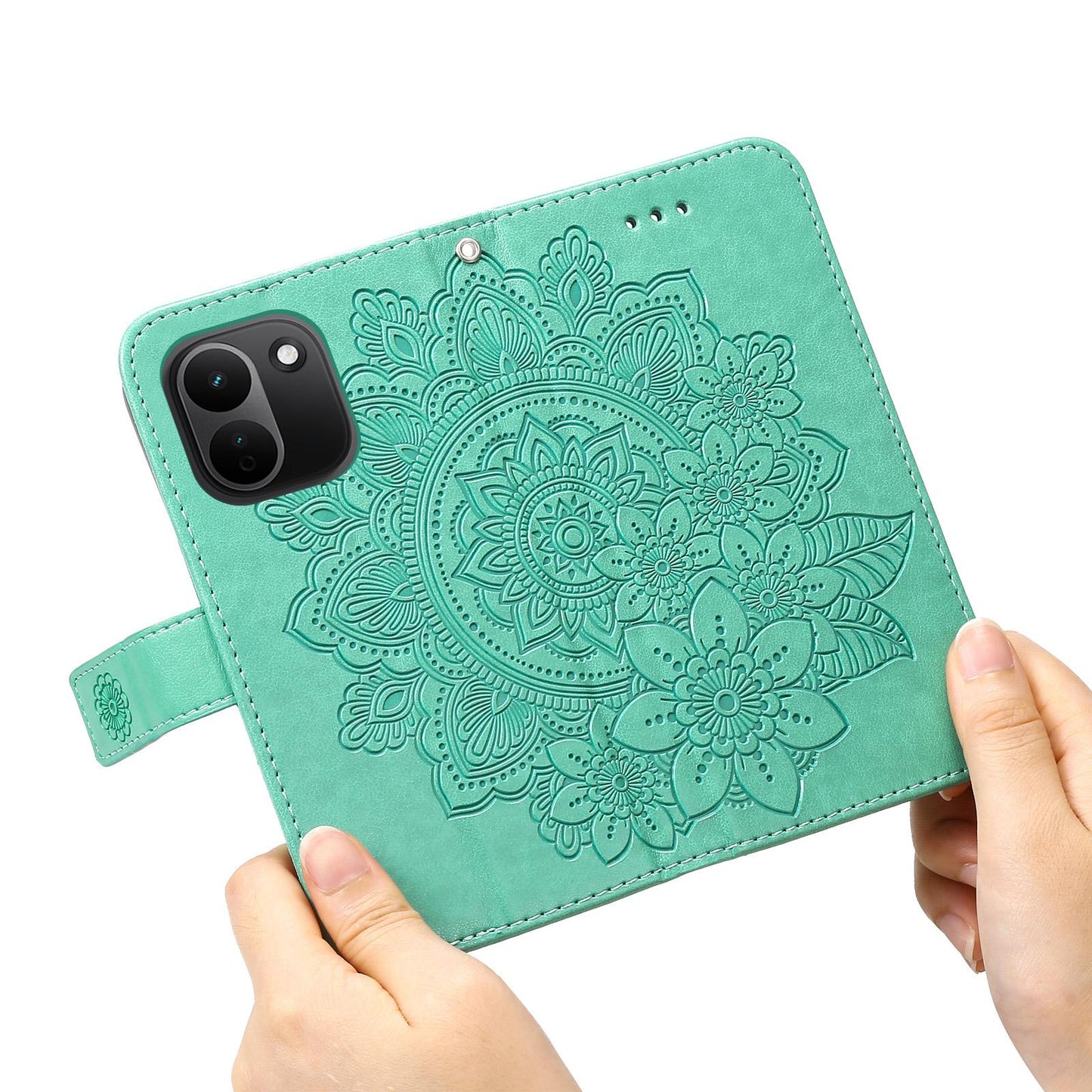 For Redmi Note 17 Pro+ 5G Global 163mm Seven-petal Flowers Embossing Leather Phone Case(Green)