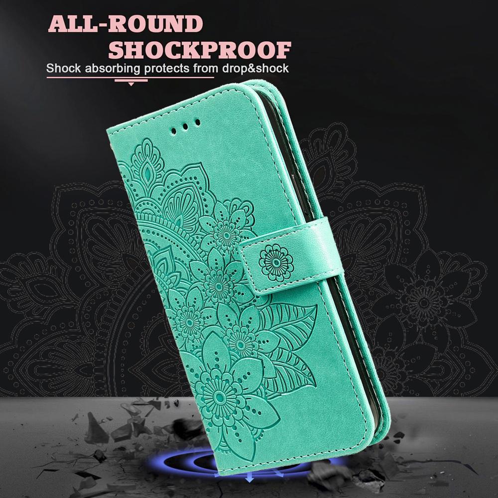 For Redmi Note 17 Pro+ 5G Global 163mm Seven-petal Flowers Embossing Leather Phone Case(Green)